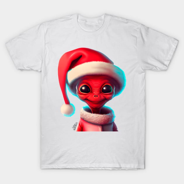 Christmas cute alien with Santa hat T-Shirt by extraordinar-ia